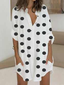 Women's Dresses Polka Dot Print Shirt Collar Pocket Dress