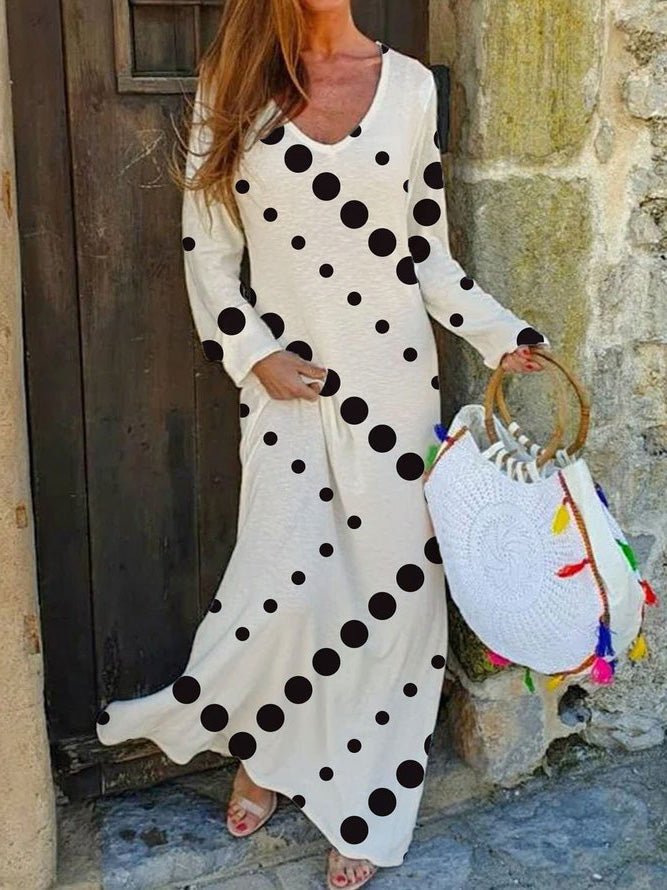 Women's Dresses Polka Dot Print V-Neck Long Sleeve Dress