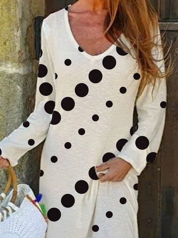 Women's Dresses Polka Dot Print V-Neck Long Sleeve Dress