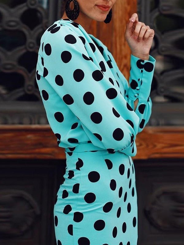 Women's Dresses Polka Dot Print V-Neck Long Sleeve Dress