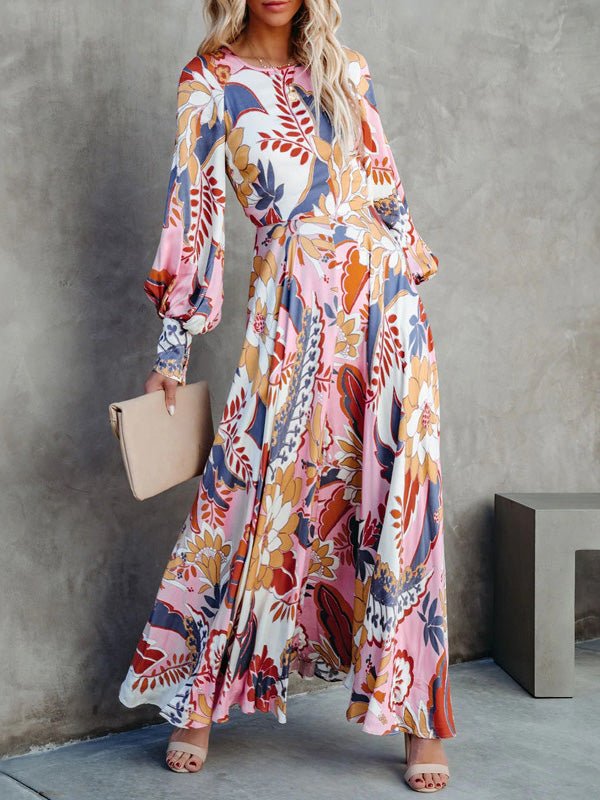 Women's Dresses Printed Crew Neck Long Sleeve Dress