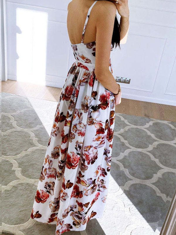 Women's Dresses Printed Deep V-Neck Slit Sling Dress