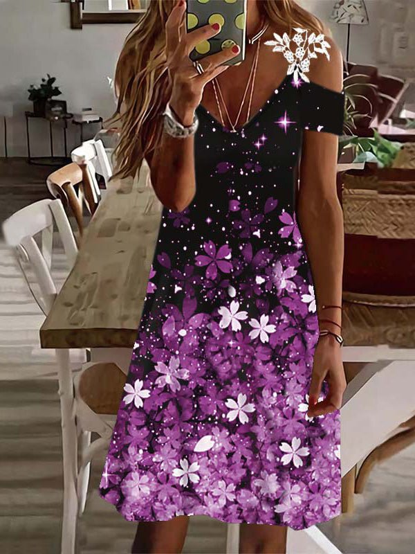 Women's Dresses Printed Lace Off-Shoulder Short Sleeve Dress