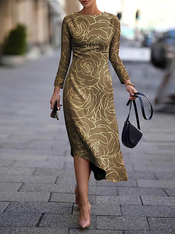 Women's Dresses Printed Long Sleeve Irregular Dress