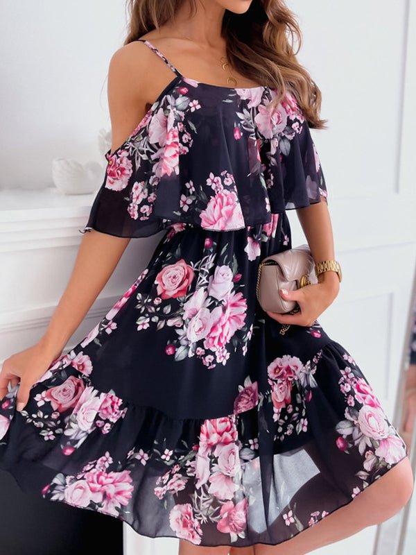 Women's Dresses Printed Sling Off Shoulder Chiffon Dress