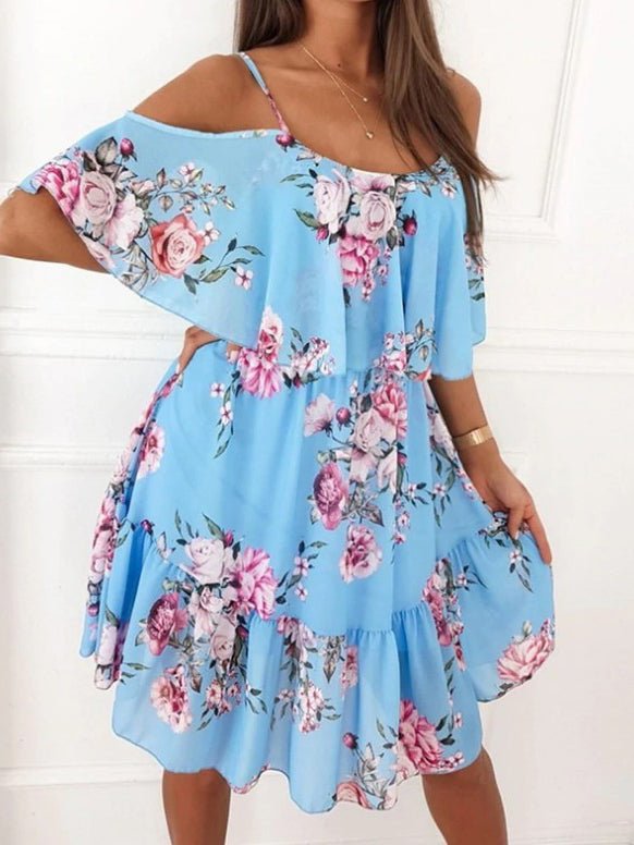 Women's Dresses Printed Sling Off Shoulder Chiffon Dress