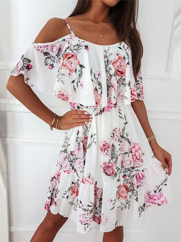 Women's Dresses Printed Sling Off Shoulder Chiffon Dress