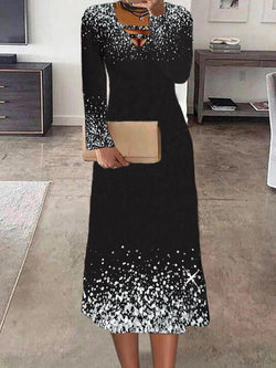 Women's Dresses Printed V-Neck Long Sleeve Dress