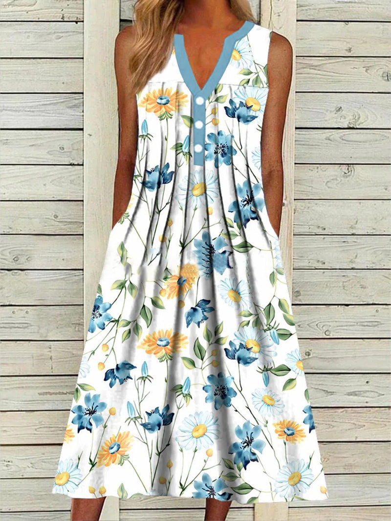 Women's Dresses Printed V-Neck Pocket Sleeveless Dress