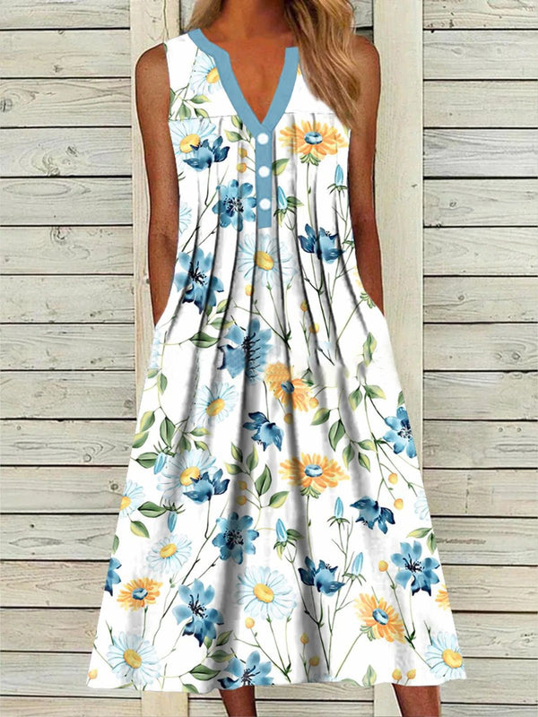 Women's Dresses Printed V-Neck Pocket Sleeveless Dress