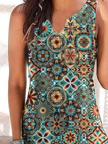 Women's Dresses Printed V-Neck Sleeveless Dress