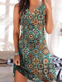 Women's Dresses Printed V-Neck Sleeveless Dress