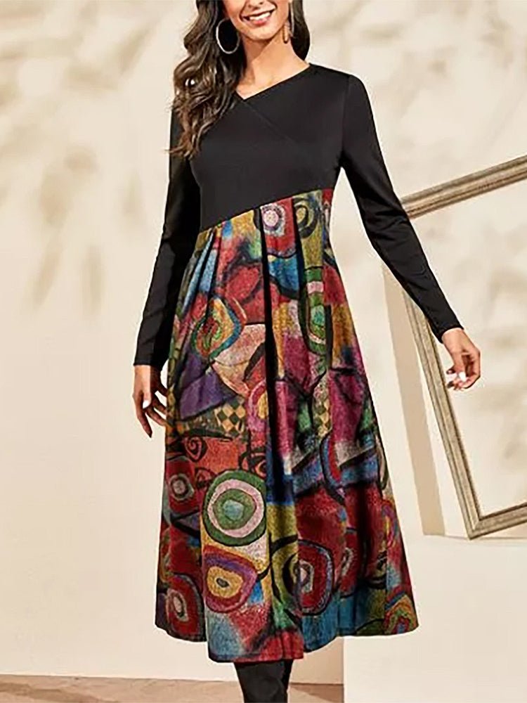 Women's Dresses Printing Temperament Slim Long Sleeve Midi Dress