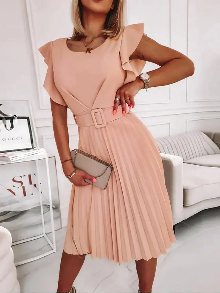 Women's Dresses Round Neck Pleated Short Sleeve Dress