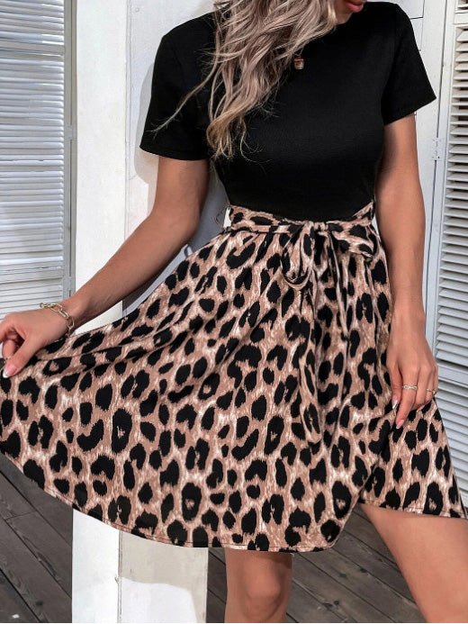 Women's Dresses Short Sleeve Belted Print Panel Dress