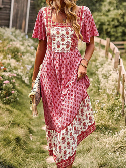Women's Dresses  Short Sleeved Bohemian Casual Midi Dress