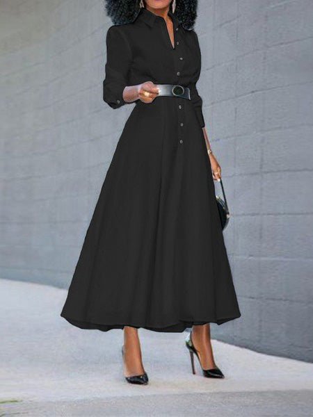 Women's Dresses Single Breasted Lapel Long Sleeve Slit Dress