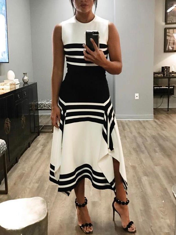 Women's Dresses Sleeveless Crewneck Striped Dress