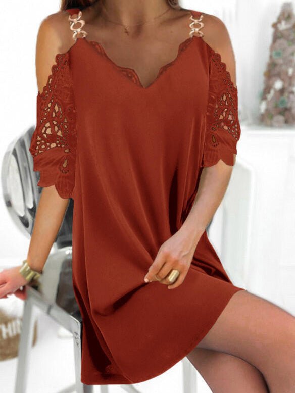 Women's Dresses Sling Lace Off Shoulder Mid Sleeve Dress
