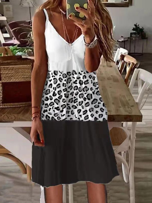 Women's Dresses Sling V-Neck Leopard Panel Sleeveless Dress