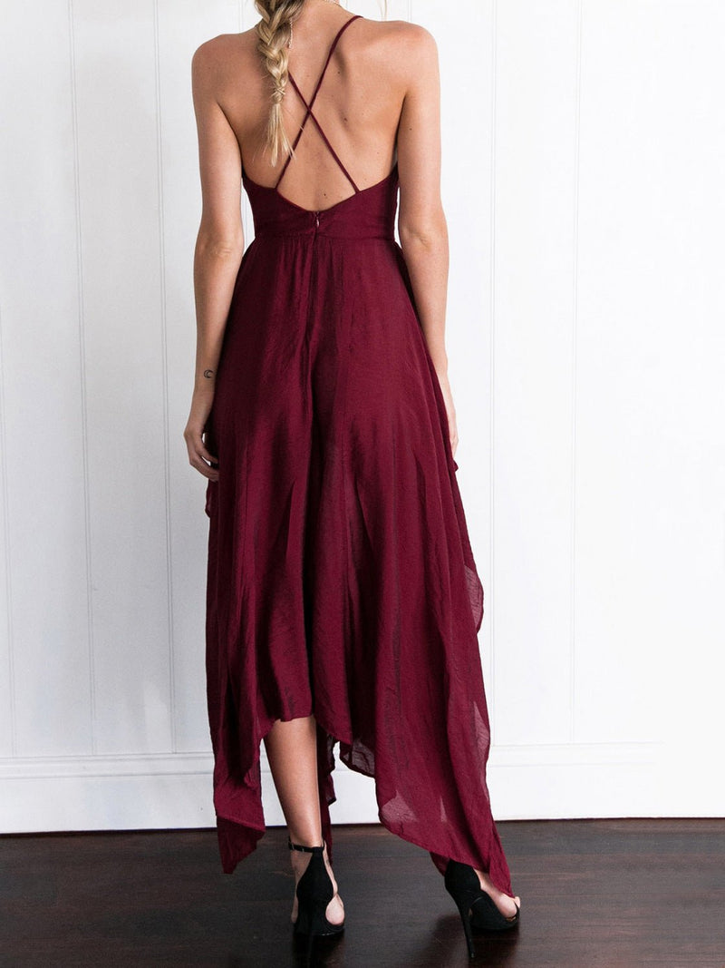 Women's Dresses Sling V-Neck Open Back Irregular Sleeveless Dress