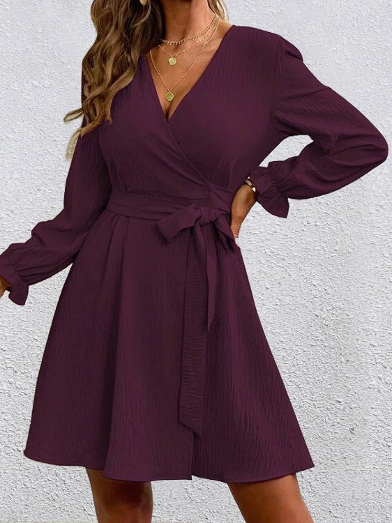 Women's Dresses Solid Lace-Up Long Sleeve Dress