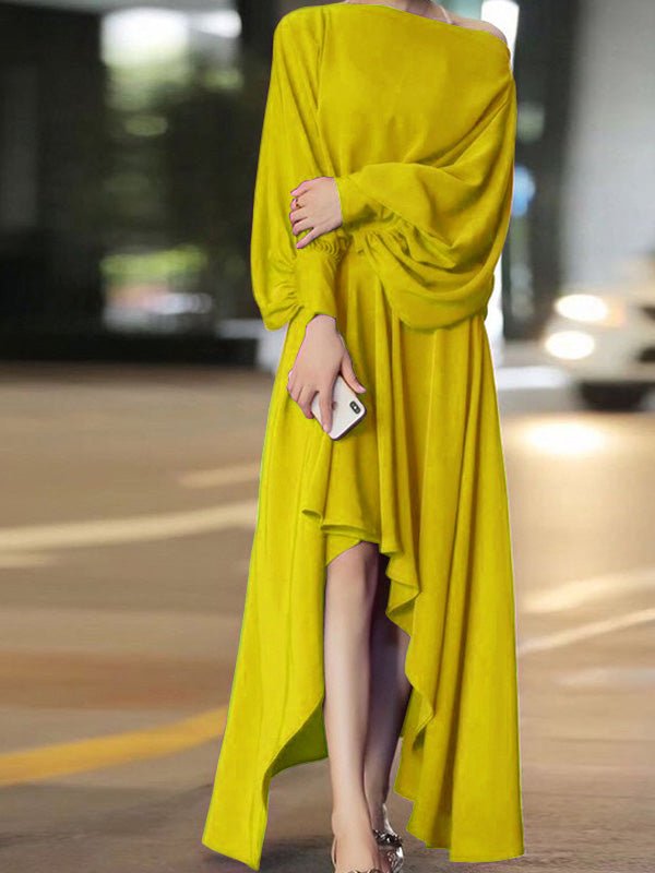 Women's Dresses Solid Lantern Long Sleeve Irregular Dress