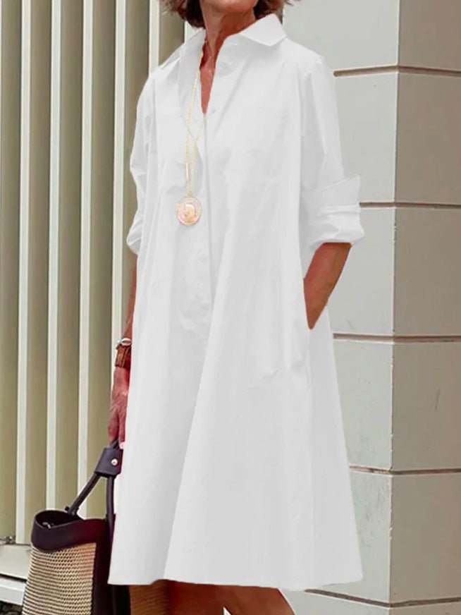 Women's Dresses Solid Simple Pocket Long Sleeve Shirt Dress
