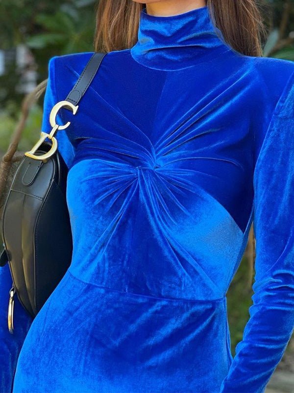 Women's Dresses Solid Turtleneck Velvet Long Sleeve Dress