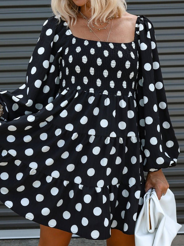 Women's Dresses Square Neck Polka Dot Print Long Sleeve Dress