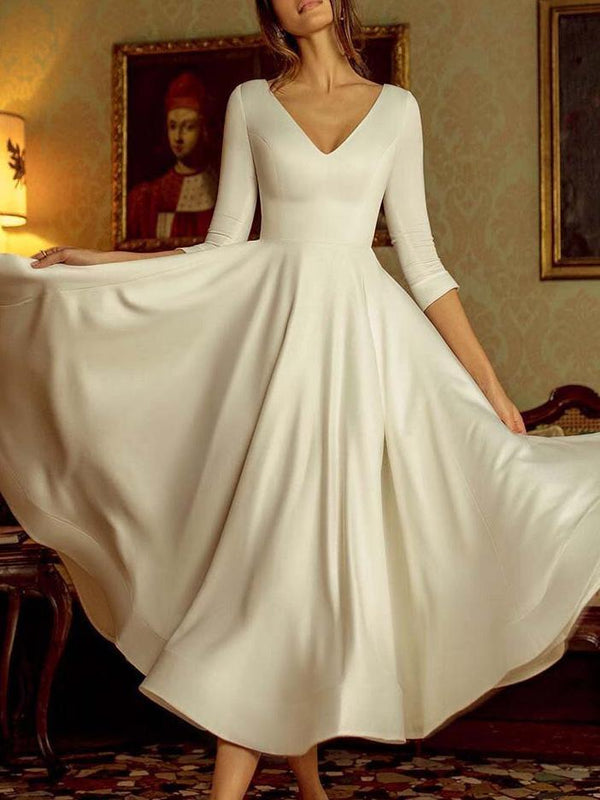 Women's Dresses Temperament V-Neck Long Sleeve Elegant Dress