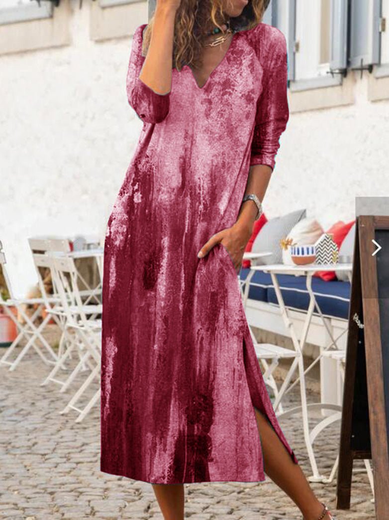 Women's Dresses Tie-Dye Print V-Neck Slit Casual Dress