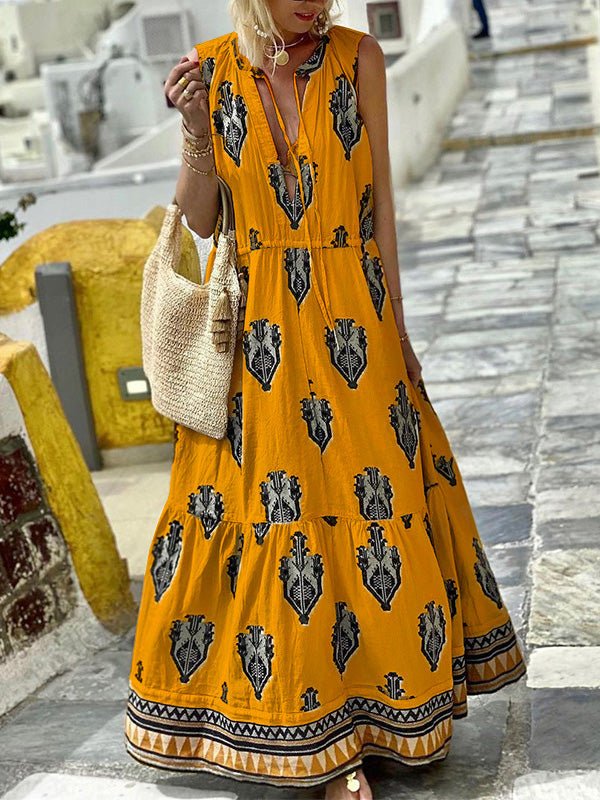 Women's Dresses V-Neck Bohemian Print Sleeveless Dress