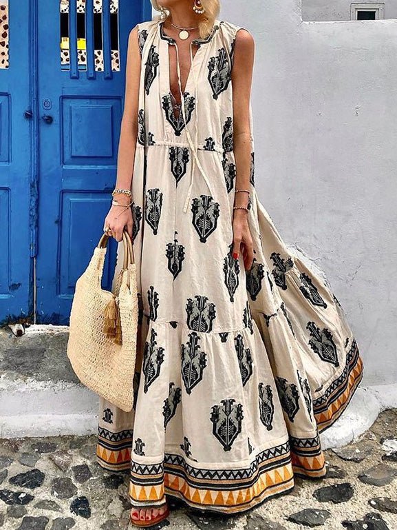 Women's Dresses V-Neck Bohemian Print Sleeveless Dress