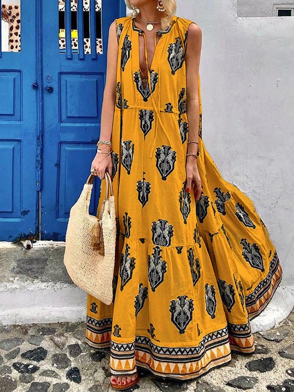 Women's Dresses V-Neck Bohemian Print Sleeveless Dress