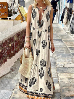 Women's Dresses V-Neck Bohemian Print Sleeveless Dress