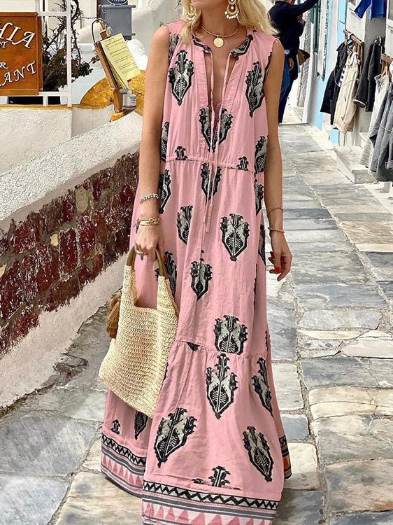 Women's Dresses V-Neck Bohemian Print Sleeveless Dress