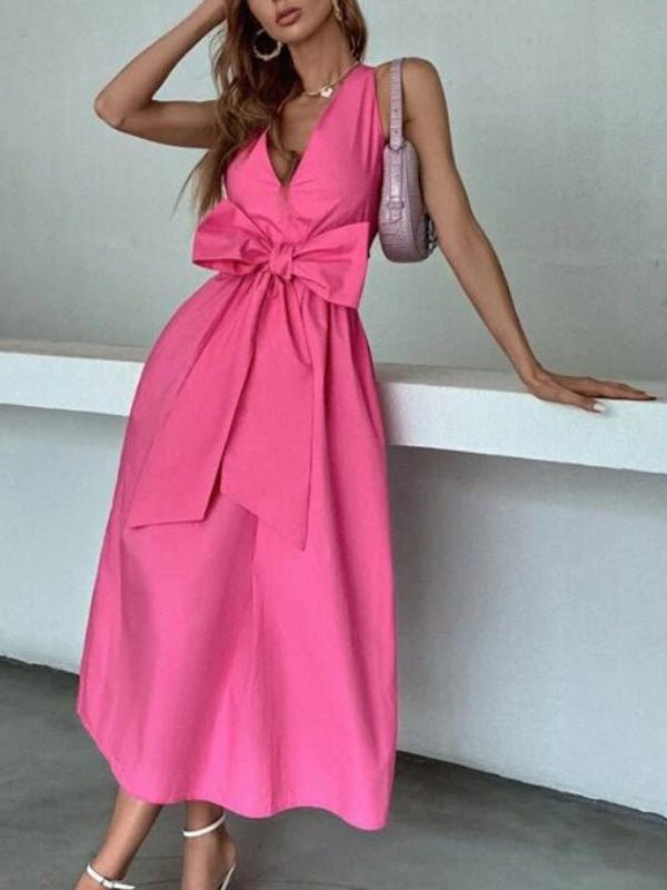 Women's Dresses V Neck Bow Open Back Sleeveless Dress