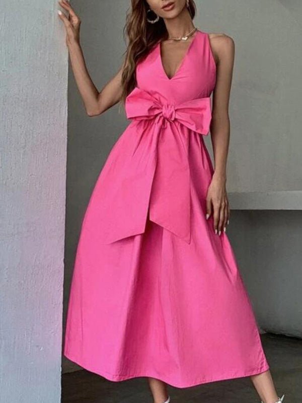 Women's Dresses V Neck Bow Open Back Sleeveless Dress