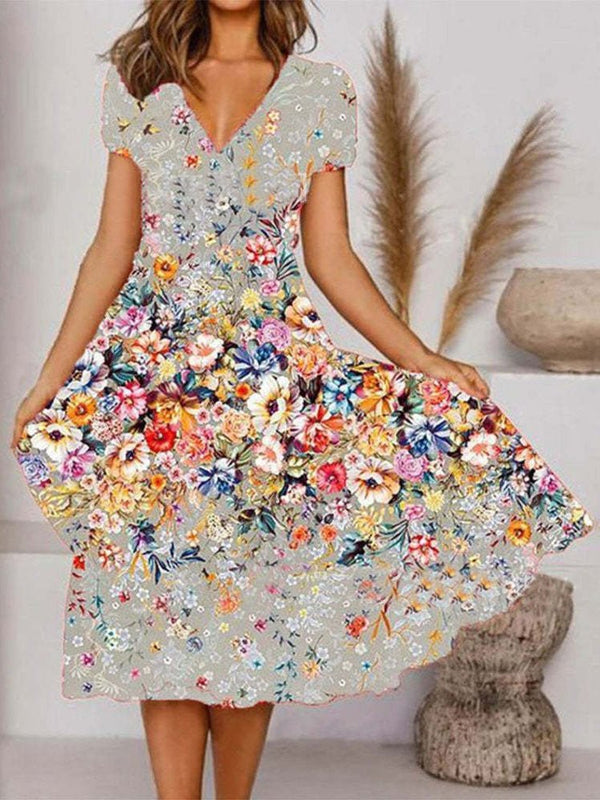Women's Dresses V-Neck Floral Print Short Sleeve Dress