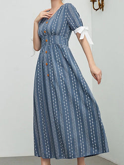 Women's Dresses V-Neck Print Button Short Sleeve Dress