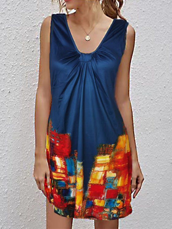 Women's Dresses V-Neck Printed Sleeveless Casual Dress