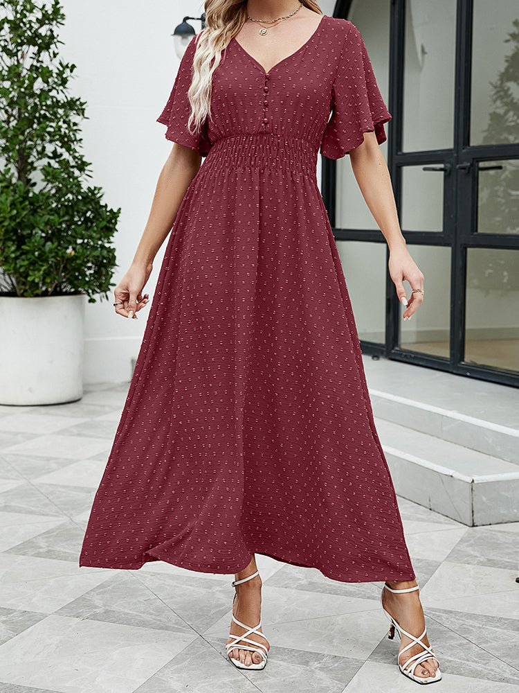 Women's Dresses V-Neck Ruffled Sleeve Polka Dots Midi Dress