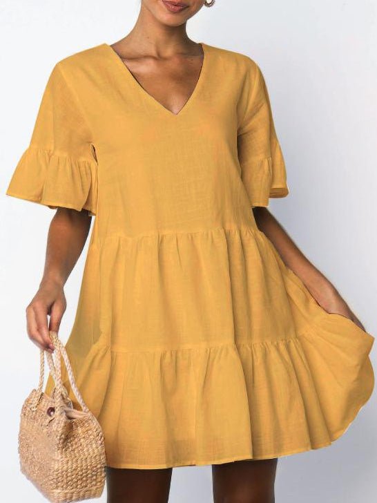 Women's Dresses V-Neck Short Sleeve Ruffle Dress