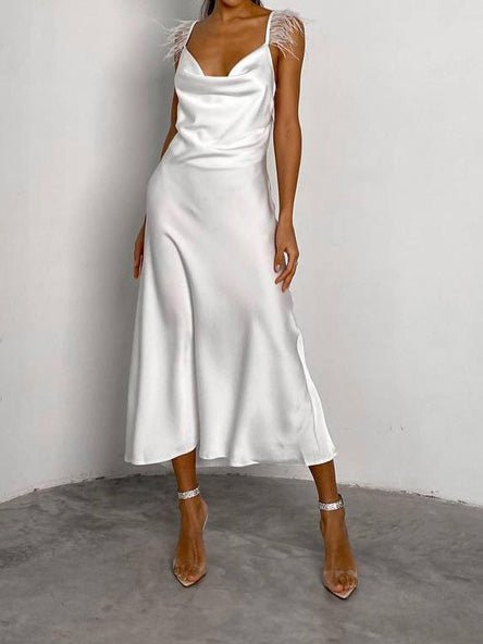 Women's Dresses V-Neck Strap Feather Slim Dress