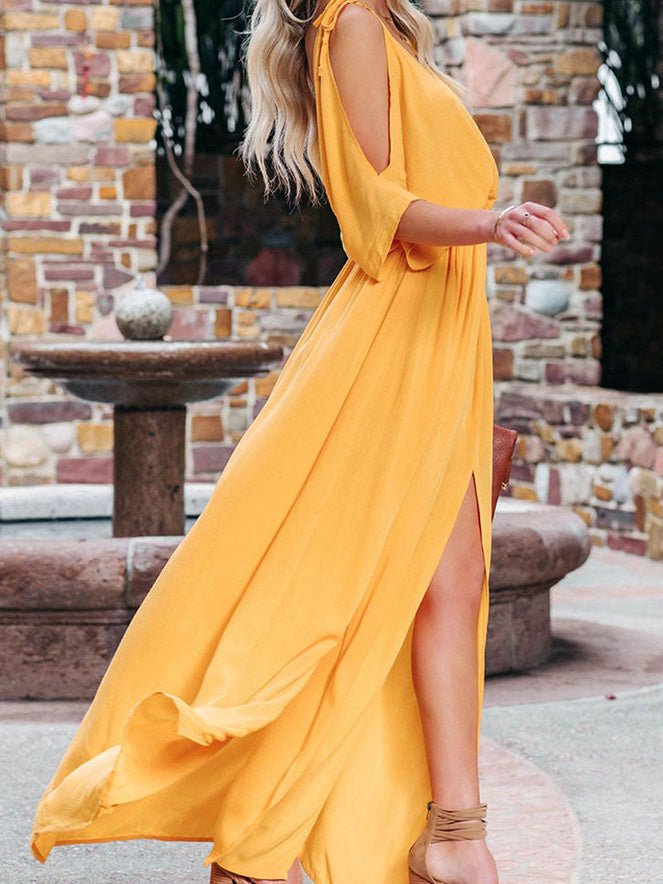 Women's Dresses V-Neck Straps Off-Shoulder Slit Dress