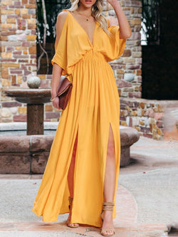 Women's Dresses V-Neck Straps Off-Shoulder Slit Dress