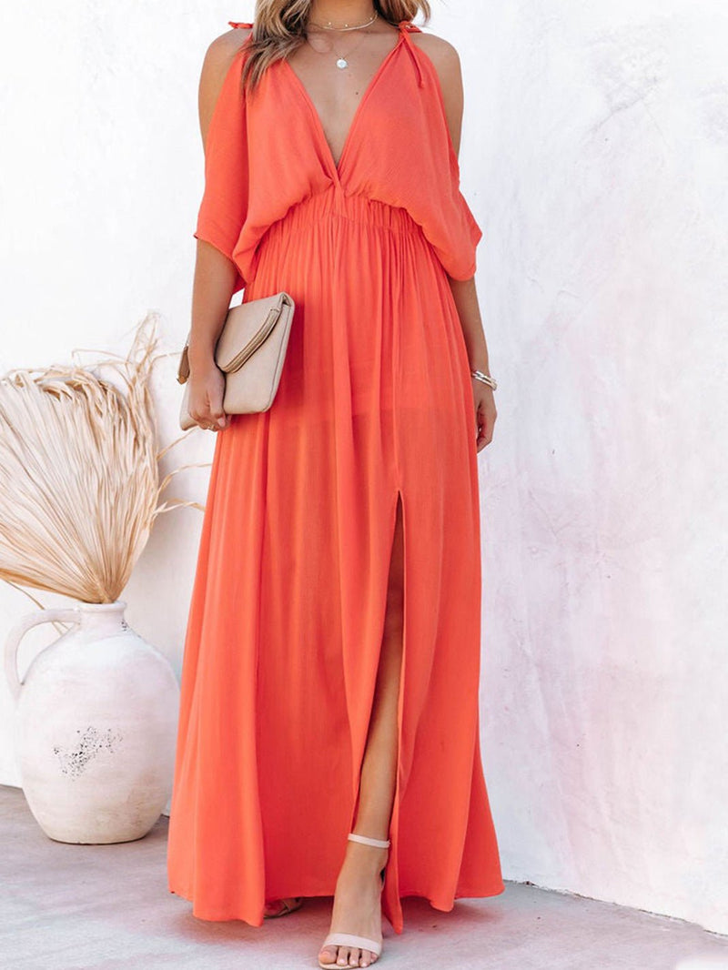 Women's Dresses V-Neck Straps Off-Shoulder Slit Dress