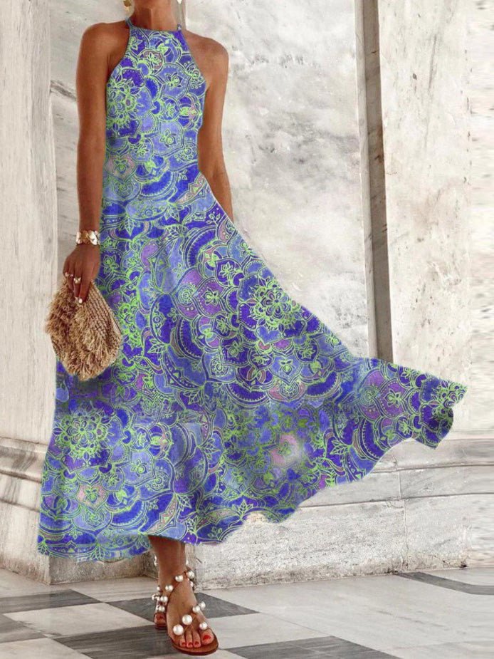 Women's Dresses Vintage Print Halter Neck Sleeveless Dress