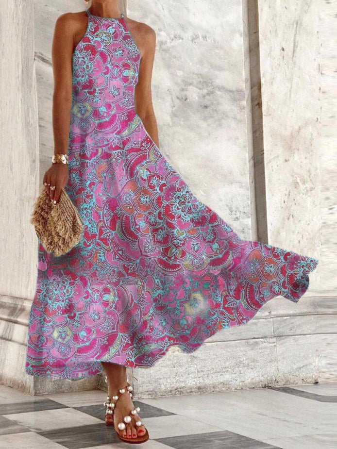 Women's Dresses Vintage Print Halter Neck Sleeveless Dress